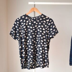 Madewell Black and Cream Floral Short Sleeve Top